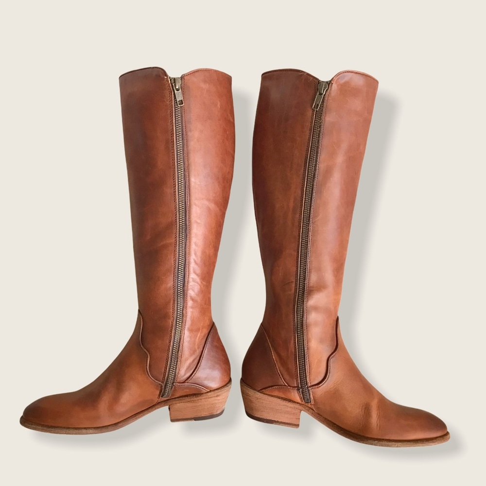 Frye Carson Piping Cognac Leather Tall Casual Boot - Picture 12 of 15